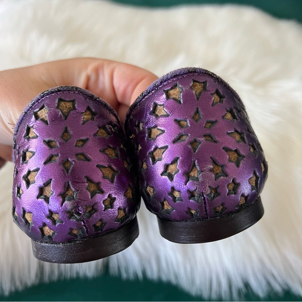 Jimmy Choo Metallic Purple Laser-Cut Flats - Picture 6 of 9